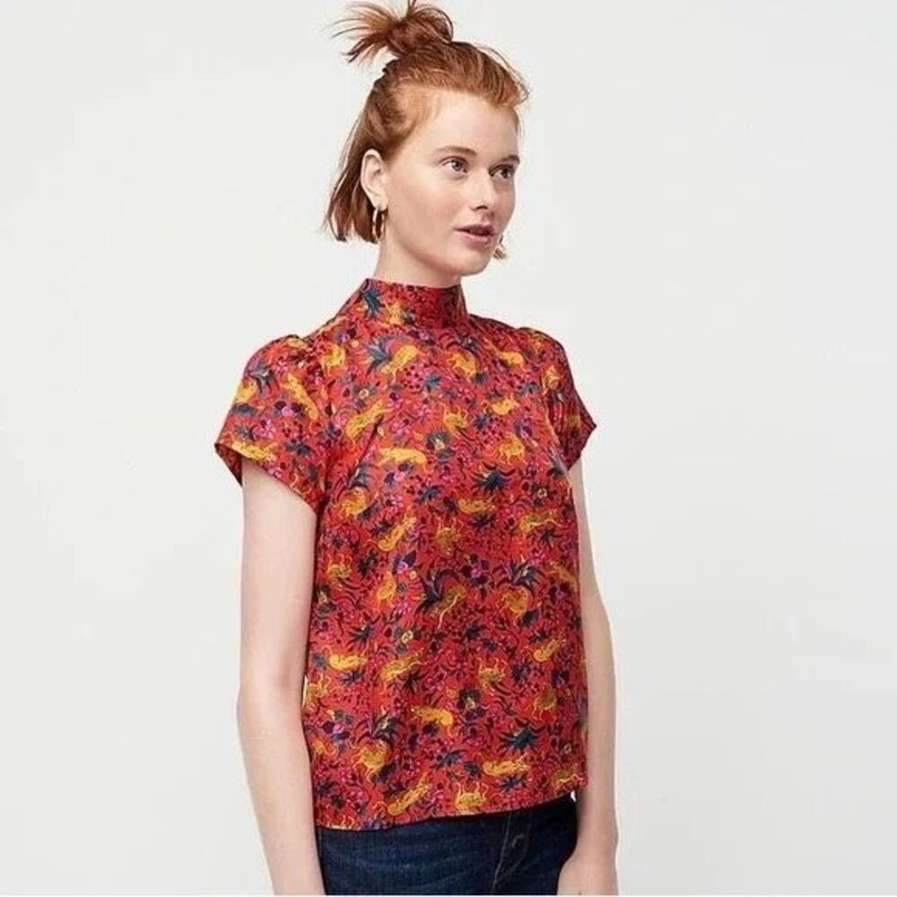 COLLECTION J CREW | silk bow-back top in jungle cat floral print 8